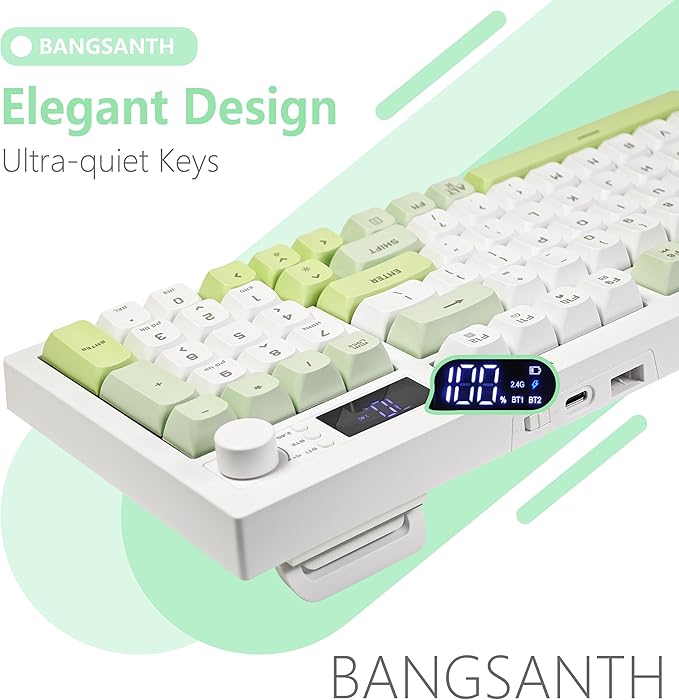 Wireless Keyboard, Quiet Keyboard for Work, Tri-Mode BT5.0/2.4GHz/USB-C, Creamy Keys with RGB Backlight, 94-Key, Anti-ghosting Keys, Compatible with PC, Mac, Gaming Consoles