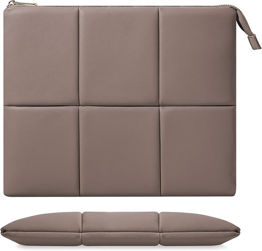 MoKo 9-11 Inch Puffy Tablet Sleeve Bag Fit with New 11-inch iPad Pro M4/iPad Air M2, iPad 10th Gen 10.9, iPad Pro 11, iPad Air 4/5th Gen 10.9, Built-in Elastic Band, PU Leather Carrying Case, Coffee