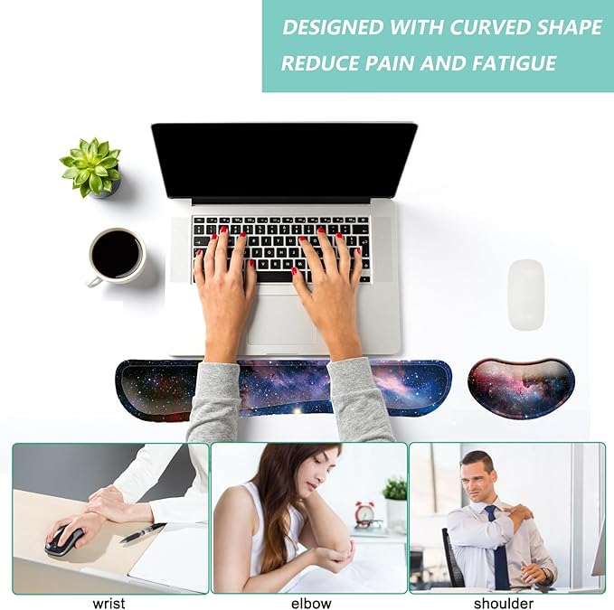 Keyboard Wrist Rest Mouse Wrist Support Set, Memory Foam Wrist Rest Pad for Computer Laptop Keyboard Mouse, Ergonomic Wrist Cushion Support for Typing Pain Relief, Gaming Home Office, Starry Sky