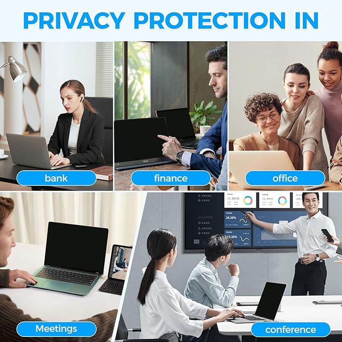 2Pack Magnetic Laptop Privacy Screen Filter 13.3 inch for 16:9 Widescreen Computer Monitor, Removable Anti Blue Light Privacy Shield, Anti-Glare Protector