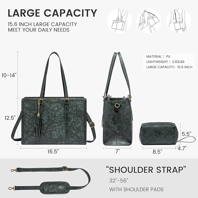LOVEVOOK Laptop Bag for Women Vintage Leather Work Tote 15.6 inch Large Capacity Computer Bag with Clutch Purse for Teacher,Office,Casual