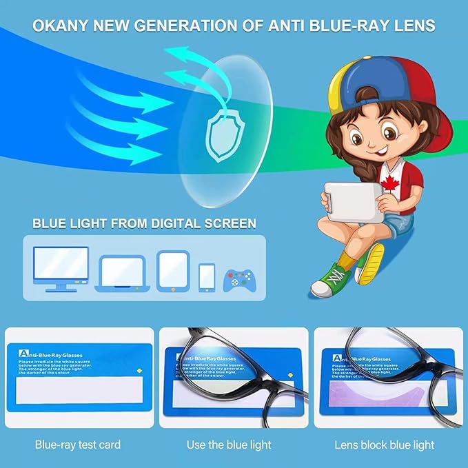 Okany Blue Light Glasses for Kids 3 Pack Anti Glare & Eye Strain Glasses Computer TV Phone Tablets UV Protection Glasses