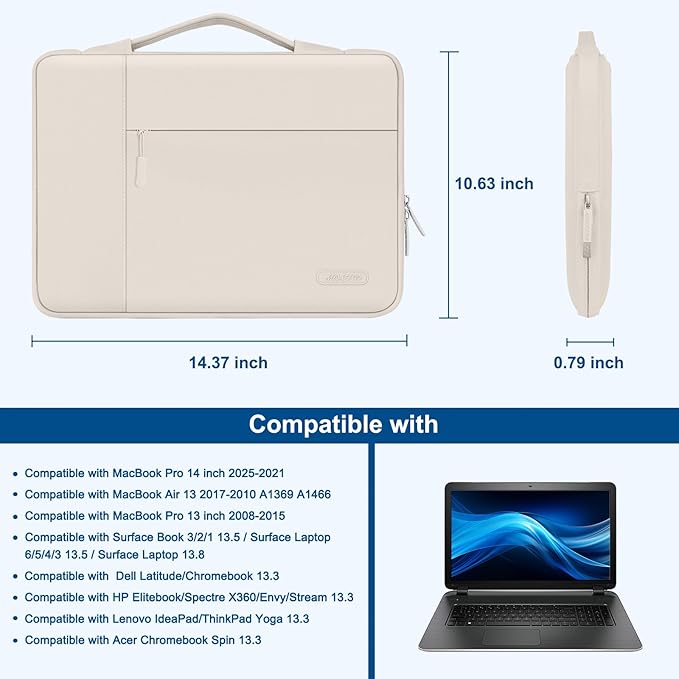 MOSISO Laptop Case 13.3 inch, 13-13.3 inch Laptop Sleeve with Handle Compatible with MacBook Air/Pro 13/Pro 14 M5 M4 M3 M2 M1,HP Dell ASUS Lenovo, Polyester Multifunctional Computer Bag, Sand