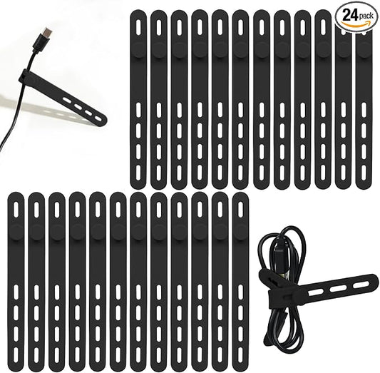 Donruby 24Pcs Silicone Cable Ties - Reusable & Washable with Locking Buckles, Adjustable Fastening Cable Management Straps, Multi-Purpose High Elasticity Cord Organizer (Black) by Donruby