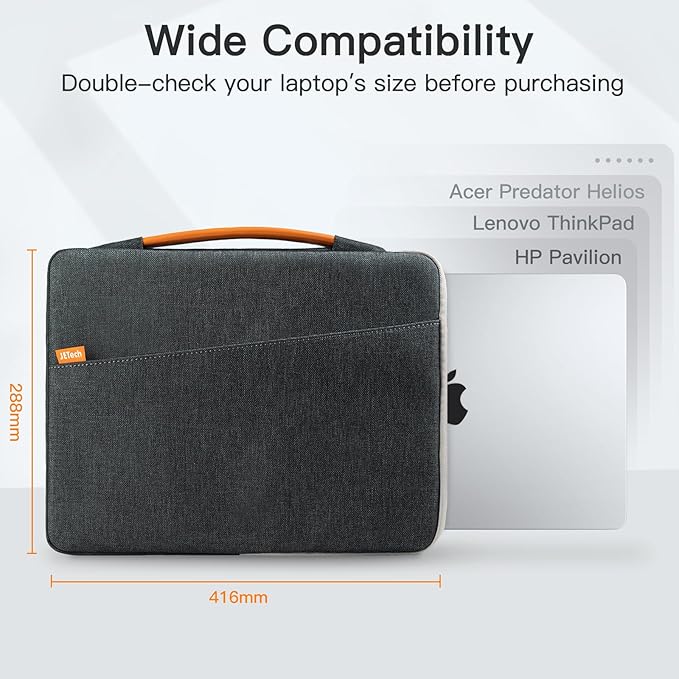 JETech Laptop Sleeve for 16-Inch MacBook Pro (M1 / M2 / M3 / M4 / M5, 2019-2026), Waterproof Bag Case with Portable Handle and Pocket, Compatible with 16 Inch Notebook (Dark Grey)