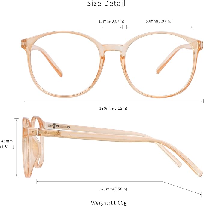LifeArt Round Blue Light Blocking Glasses, Computer Glasses, Gaming Glasses, TV Glasses for Women Men (Champagne, 4.75 Magnification)