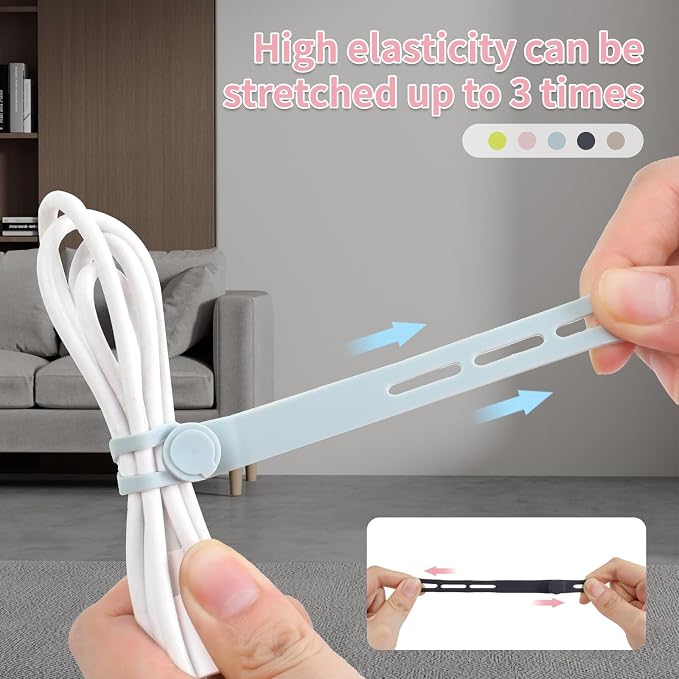 Oligei 25 Pcs Silicone Cable Ties, Cable Ties Reusable, High Elasticity Cord Wraps for Electrical Cords, Cord Organizer for Earphone, Phone Charger(Colorful) - Image 3