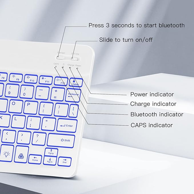 XIWMIX Ultra-Slim Wireless Bluetooth Keyboard - 7 Colors Backlit Universal Rechargeable Keyboard Compatible with iPad Pro/iPad Air/iPad 9.7/iPad 10.2/iPad mini and Other iOS Android Windows Devices