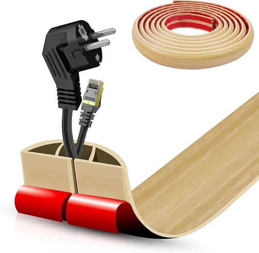Floor Cord Cover Self Adhesive Cord Hider,10FT Cable Management, Extension Strip Protector for Wires, Prevent Cable Trips for Offices, Gyms, Exhibitions Cavity:0.47"(W) x0.35(H) WoodLightyellow by DBHXXMB-HH