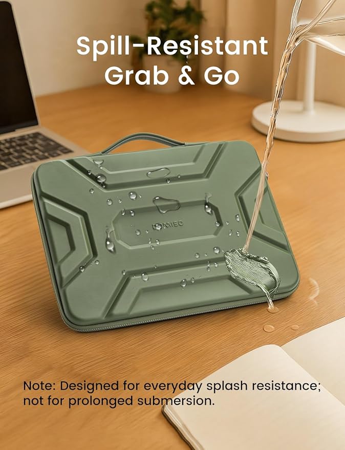 DOMISO 17 inch Laptop Sleeve with Handle, Shockproof and Waterproof EVA Protective Laptop case, Laptop Sleeves for 17.3" HP Dell Asus Laptop, Green