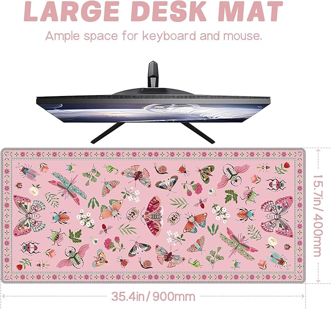 Baziabbo Pink Desk Mat,XXL Extended Large Mouse Pad,Cute Gaming Mousepad with Stitched Edge,Non-Slip Rubber Base Keyboard Desk Pad for Home Office Study Game