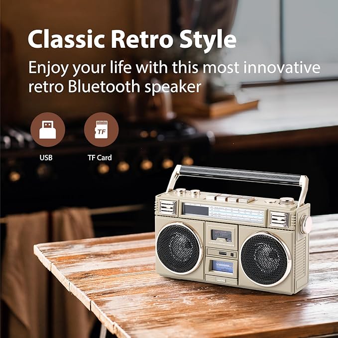 ANTPO Retro Vintage Radio Bluetooth Speakers Vintage Decor Small Wireless Speakers Stereo Radio Portable FM with Rich Bass Speakers Support TF Card for Home/Outdoor/Gift