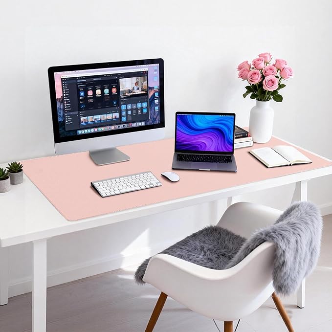 Leather Desk Pad Protector, Office Desk Mat, Large Mouse Pad, Non-Slip PU Leather Desk Blotter, Waterproof Computer Desk Writing Pad for Office and Home (Light Pink, 47.2" x 23.6")
