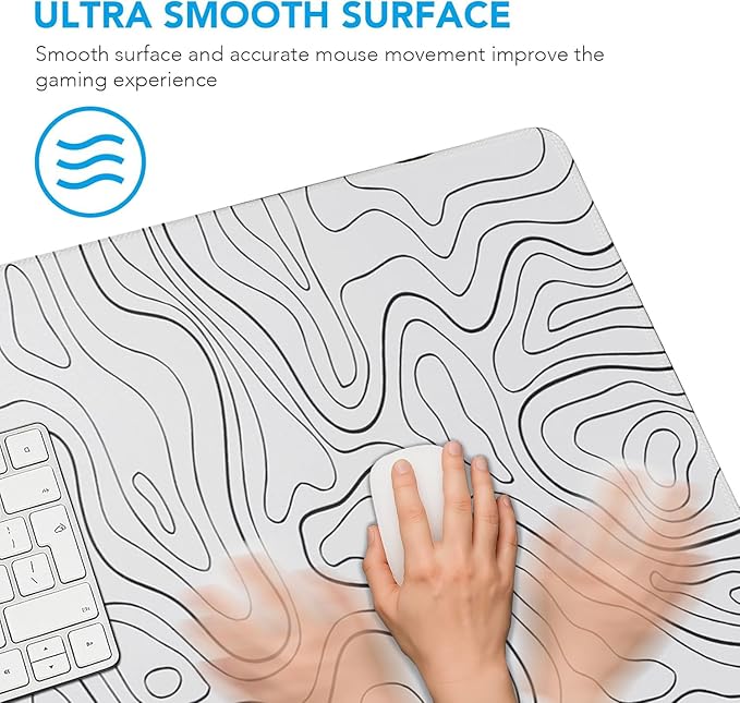 Gaming Mouse Pad, Large Pad with Non-Slip Rubber Base, Waterproof Mousepad with Stitched Edges, XXL Computer Long Keyboard Mouse Mat for Gamer, Office & Home, 31.5" x 15.7", White Black Lines