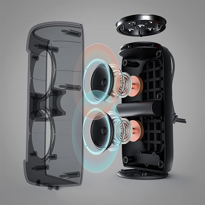 Monster S310 Upgraded Bluetooth Speaker, 30W Portable Speaker, 360° Stereo Sound with Punchy bass, TWS Pairing, IPX6 Waterproof, Bluetooth 5.2, 24H Playtime, Perfect for Home, Outdoor, Beach, Black