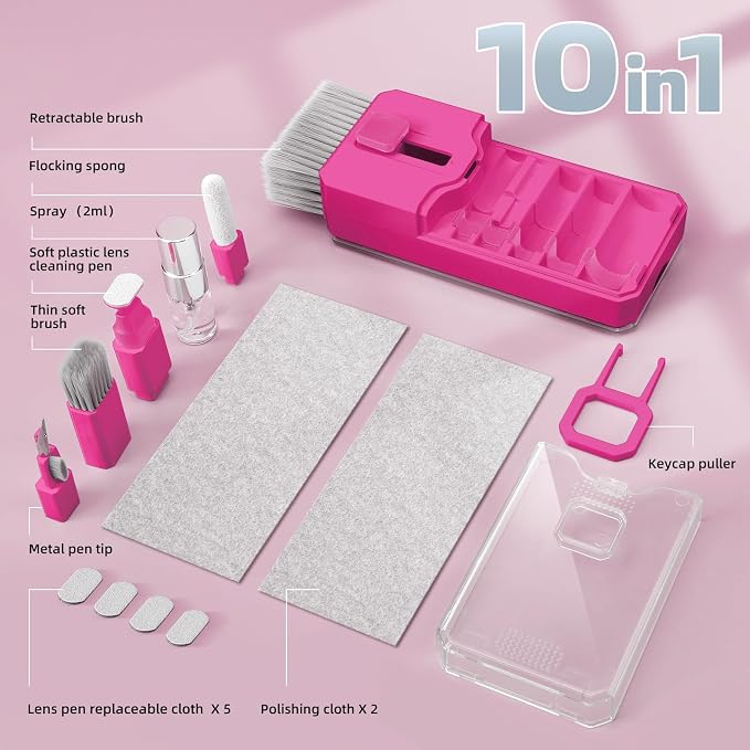 Ordilend Keyboard Cleaner Laptop Cleaning Kit, Car Accessories for Women Interior, Desk Accessories Office Supplies for Women, Patented Camera Cleaning Kits, HotPink - Image 7