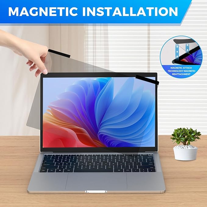 2Pack Magnetic Laptop Privacy Screen Filter 14 inch for 16:10 Widescreen Computer Monitor, Removable Anti Blue Light Privacy Shield, Anti-Glare Protector