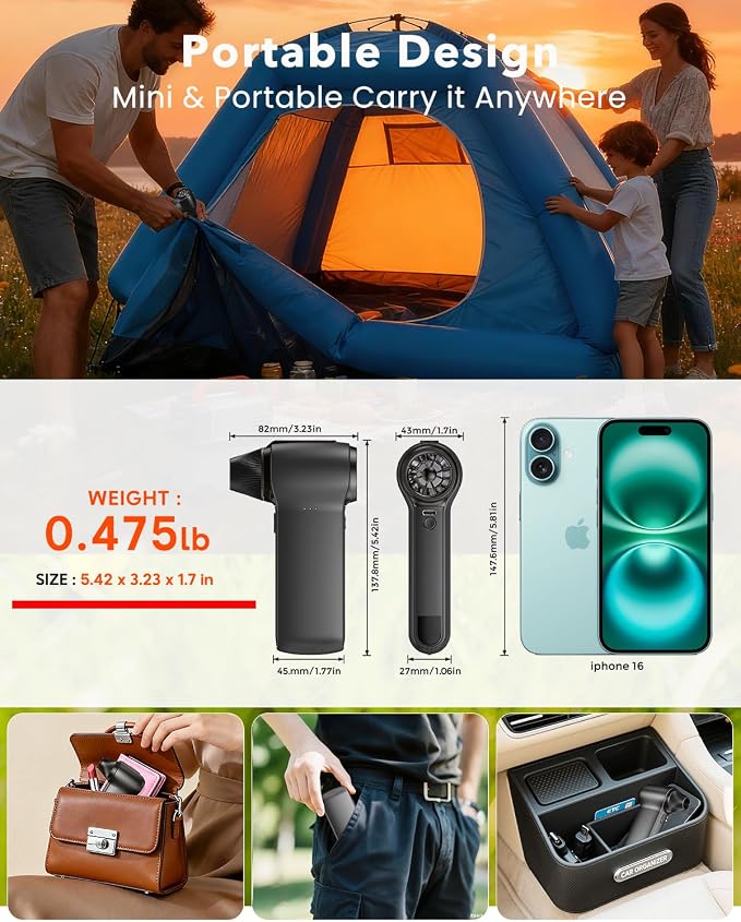 Compressed Air Duster 180000RPM – Super Power Cordless Electric Air Duster with 3-Speed Turbo Fan, Rechargeable Air Blower for Computer, Keyboard, Car, Camera & Home Cleaning - Image 4
