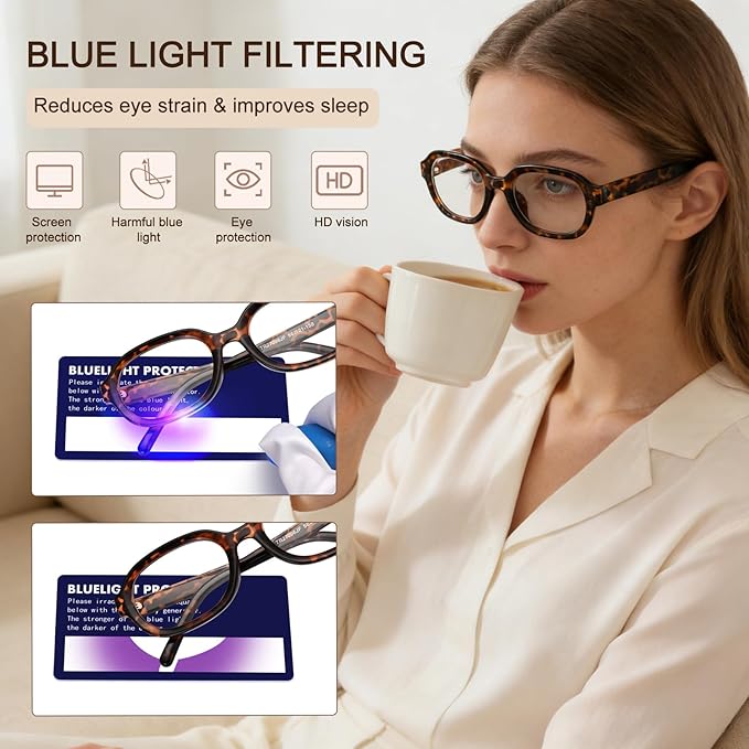 Dollger Blue Light Glasses for Women Oversized Oval Fashion Computer Glasses Retro Chunky Frame Clear Lens