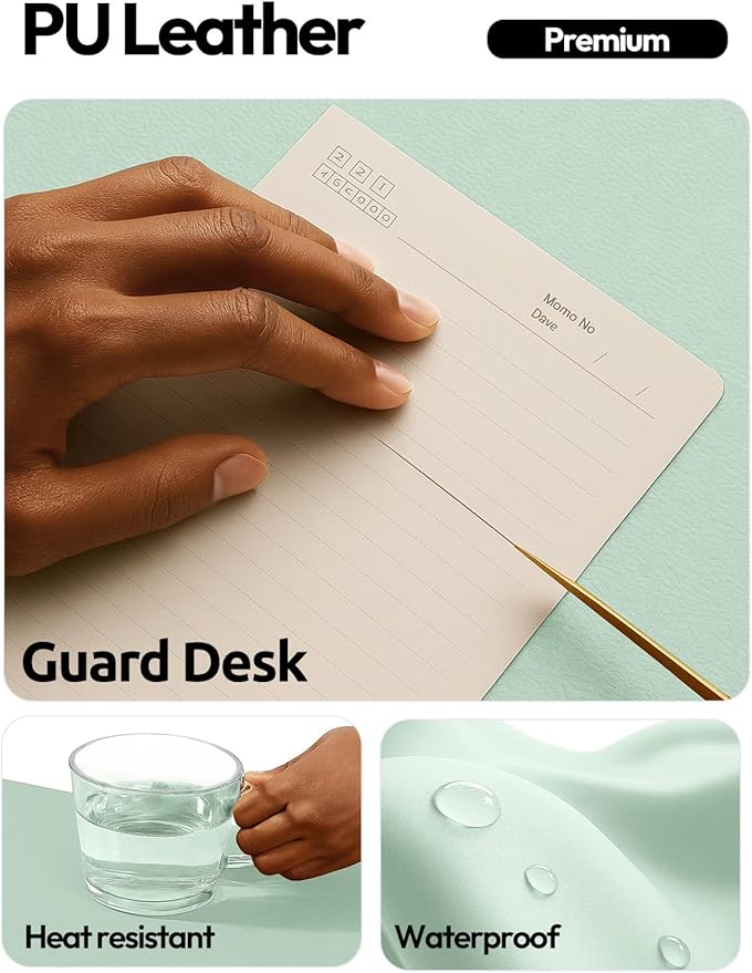 YSAGi Leather Desk Protector, Office Mat, Large Mouse Mat, Non-Slip PU Leather Blotter, Laptop Desk Pad, Waterproof Writing Pad for Office and Home (Pale Green, 35.4" x 17")