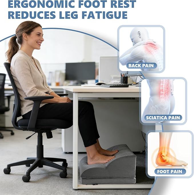 Removable & Washable Foot Rest for Under Desk, 2-Tier Adjustable Foot Stool for Office and Home, Ergonomic Footrest for Seating Comfort at Work/Study (Machine Washable Cover-Gray)