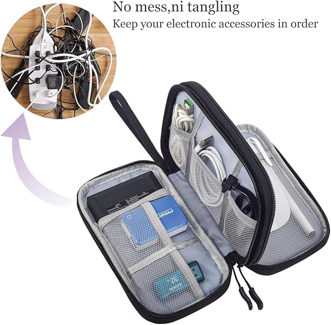Electronics Organizer Travel Case, Charger Organizer Case Pouch, Electronic Accessories Carry Case for Travel Accessories, Cable, Cord, Charger, Phone, Power Bank, Earphone (Black, Large)
