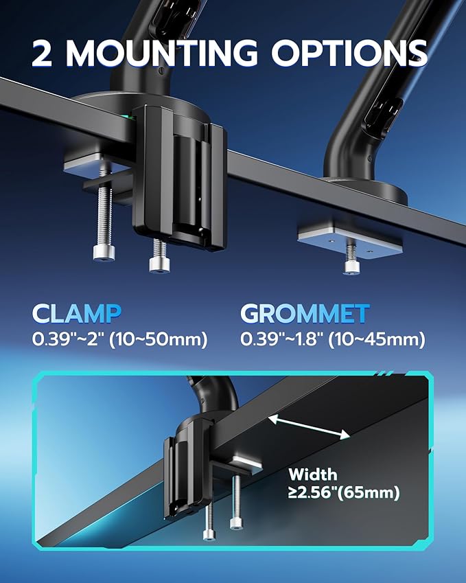 ARES WING Single Monitor Mount with RGB, Heavy-Duty Gaming Monitor Arm fits for 24"-57" Ultrawide Screen, Adjustable Computer Monitor Stand Holds Up to 60LBS with VESA Mount, Clamp & Grommet, Black