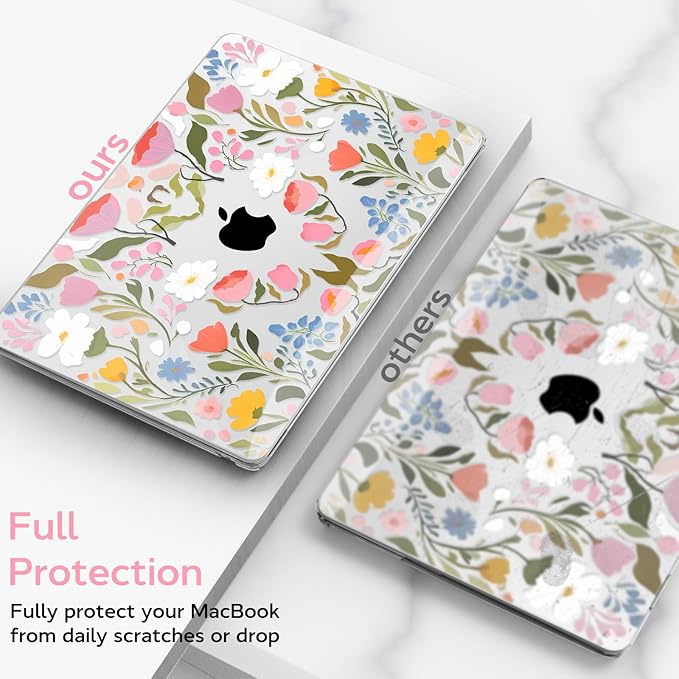 B BELK Compatible with MacBook Air 13 inch Case M5 2026 2025 2024-2022 M4 M3 M2 A3449 A3240 A3113 A2681, Plastic Hard Shell+Keyboard Cover+Screen Protector for MacBook Air 13.6 inch Case, Pink Flower