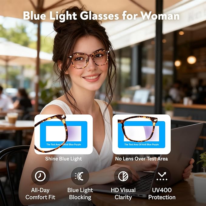 Blue Light Glasses for Woman Men | 99% Blue Light Blocking Glasses for Computer Gaming TV Phone Screen Square Frame | Anti Eyestrain & UV Glare Protection - 2 Pair