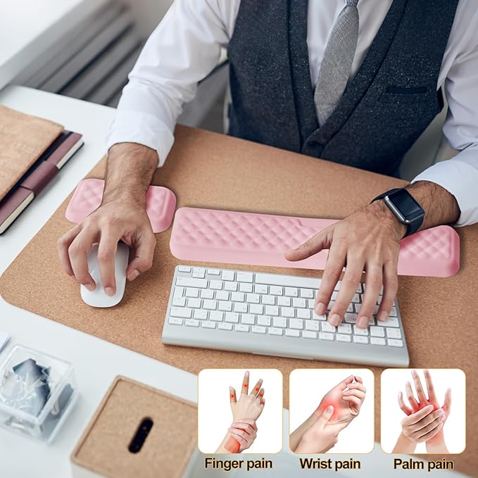 Keyboard Wrist Rest Mouse Wrist Support, Memory Foam Wrist Rest Pad for Computer Laptop, Ergonomic Wrist Cushion Support for Typing Pain Relief, Gaming Home Office, Pink