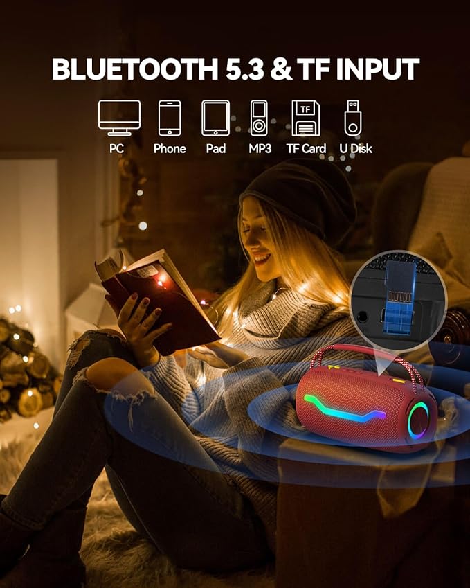 Portable Bluetooth Speaker with Light, Waterproof Karaoke Machine for Adults & Kids, Loud Sound and Deep Bass, Up to 8H Playtime, Support Bluetooth/AUX/USB for Home, Party, Outdoor and Travel