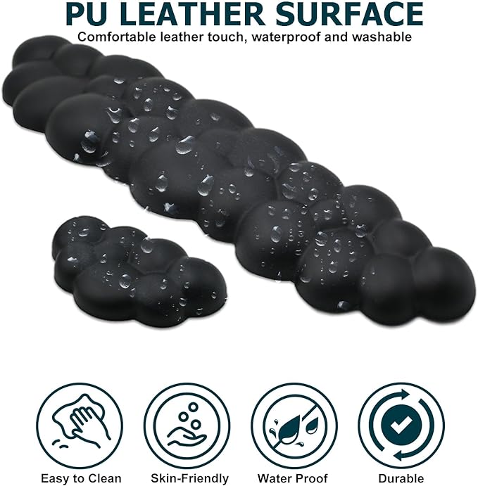 Cloud Wrist Rest Keyboard, PU Leather Memory Foam Wrist Rest for Computer Keyboard, Ergonomic Keyboard Wrist Rest Pad and Cute Mouse Wrist Rest for Gaming, Office, Computer, Typing Pain Relief, Black