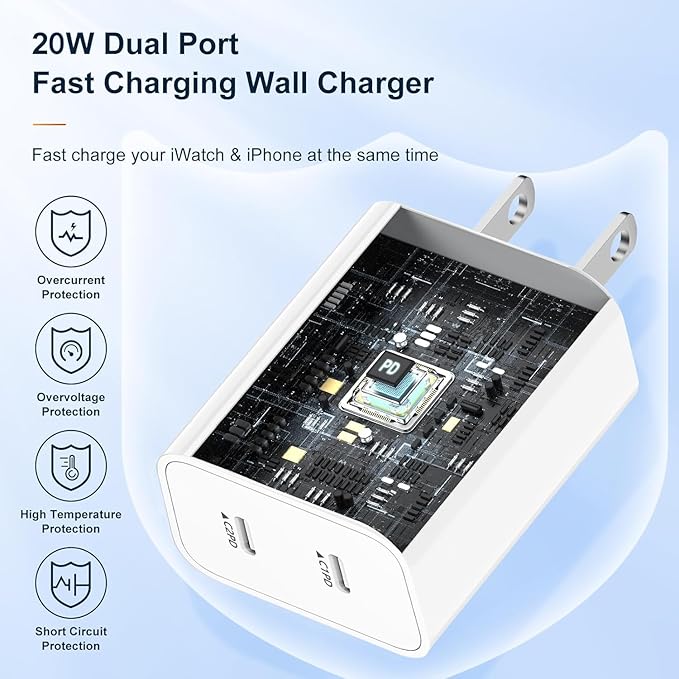 USB C Charger Block,4-Pack Dual Port USB C Fast Charging Block,2in1 Dual Ports Plug Wall Chargers,Type C Wall Charger Plug for iPhone 17/17e/17 Pro/17 Pro Max/17 Air/16e/15 Plus/14/13/12Pro/11/XS/XR/X