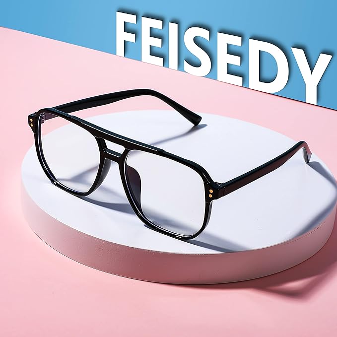 FEISEDY Blue Light Blocking Glasses Fake Nerd Clear Square Computer Lightweight Pilot Glasses Frame Oversized B2866