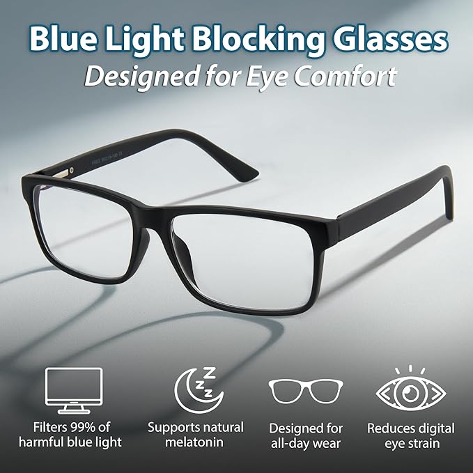BLUE CUT Blue Light Blocking Glasses for Men and Women – Anti-Fatigue Computer Gaming Glasses to Reduce Eye Strain, Black, 1.50 Magnification
