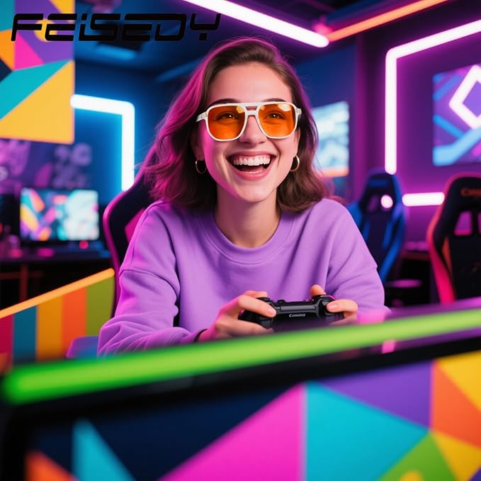 FEISEDY Amber Blue Light Glasses for Computer Gaming Orange/Yellow lens Anti Eyestrain Sleep Glasses G2835