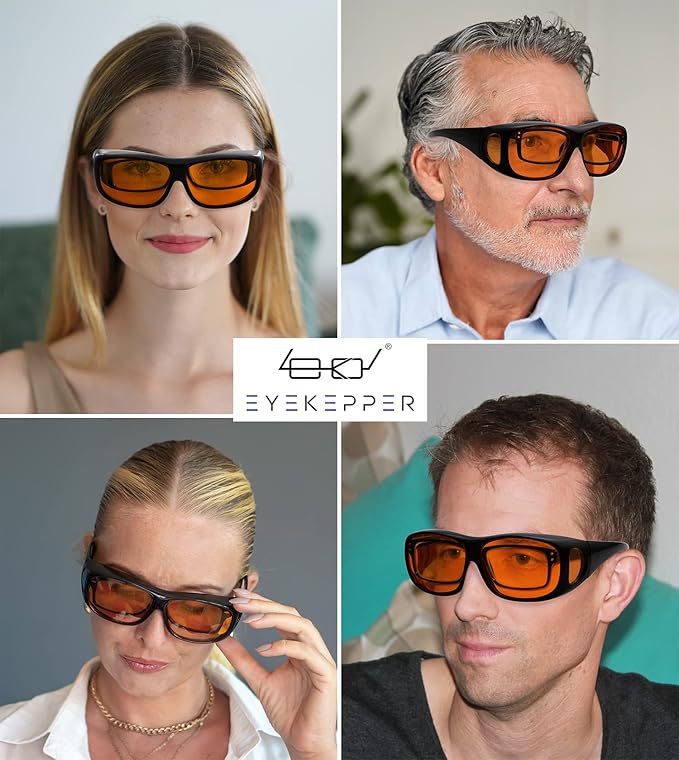 Eyekepper 100% Blue Light Reduction,Huge Fitover Anti-Blue Blocking Computer Eyeglasses with Extra Amber Lenses, Black Red