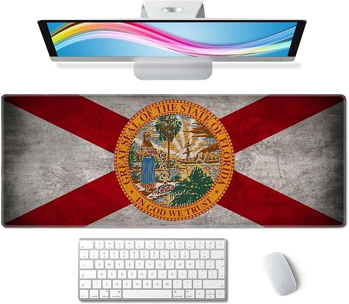Florida Flag Gaming Mouse Pad Large,Florida Flag Mouse Pad Gaming Mouse Mat Desk Pad,31.5 x 11.8 Desk Mat Mouse Pads for Desk,Extended Keyboard Mousepad with Non-Slip Base and Stitched Edge