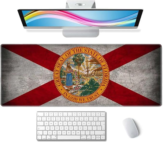 Florida Flag Gaming Mouse Pad Large,Florida Flag Mouse Pad Gaming Mouse Mat Desk Pad,31.5 x 11.8 Desk Mat Mouse Pads for Desk,Extended Keyboard Mousepad with Non-Slip Base and Stitched Edge
