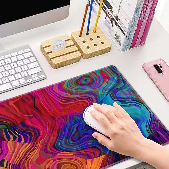 Art Abstract Colorful Chaotic Waves Pattern Mouse Pad (31.5 × 11.8 × 0.12 inch) Extended Large Mouse Mat Desk Pad, Stitched Edges Mousepad,Non-Slip Rubber Base,Gaming Mouse Pad XL