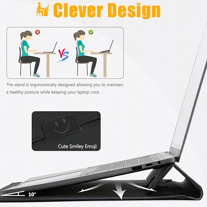 HYZUO 15-16 Inch Laptop Case Bag Sleeve with Stand Feature for MacBook Pro 16 M5/M4/M3/M2/M1 Pro/Max 2026-2019, XPS 15, MacBook Pro 15 2015-2012, Samsung Galaxy Book Flex 15, Black
