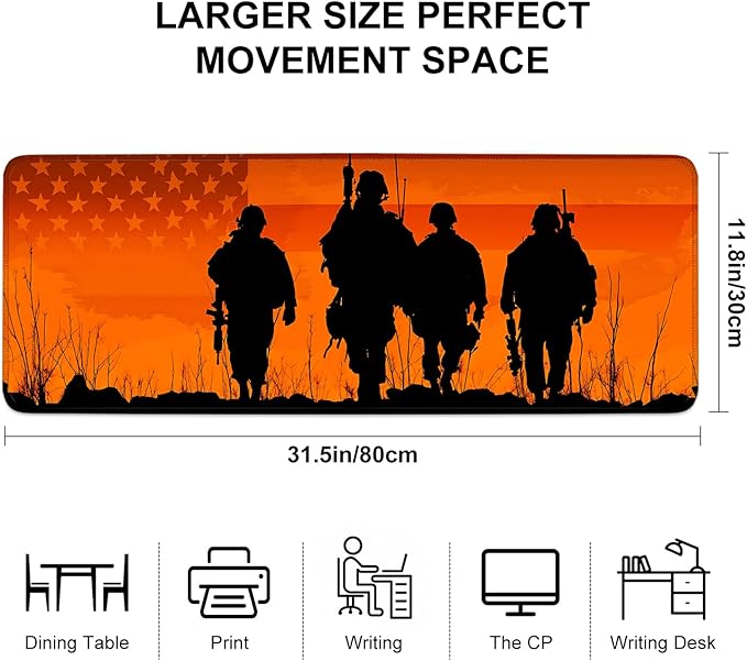 Mouse Pad, Large Anti-Slip with Stitched Edges Desk Mat Desktop Laptop Computer Desk Keyboard Mat,Table Protector Blotter Mat (Soldier, 31.5" x 11.8")