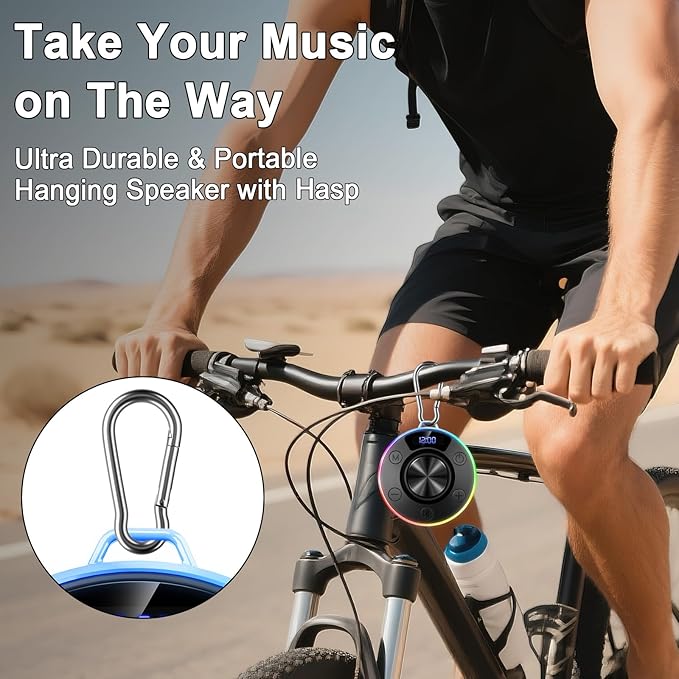 Donerton Bluetooth Shower Speaker, Portable Bluetooth 5.4 Speaker with 360°HD Stereo Sound and Robust Bass, IPX7 Waterproof Speakers, LED Light, Built in Mic for Home, Party, Outdoor Beach, Gift