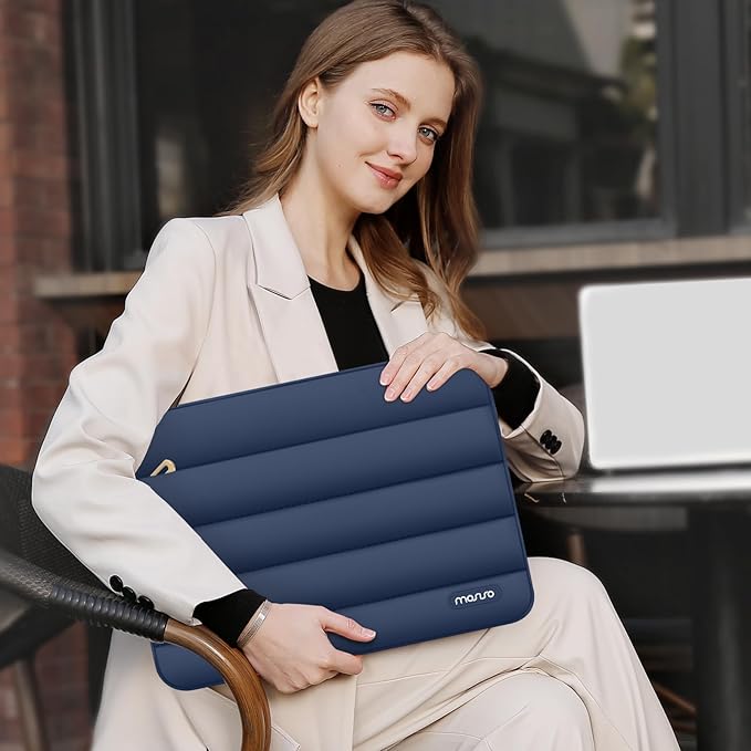 MOSISO Laptop Case 16 inch, 15-15.6 inch Puffy Laptop Sleeve Compatible with MacBook Pro 16 M5 M4 M3 M2 M1, HP Dell ASUS Acer Toshiba Lenovo, Polyester Horizontal Bag with Small Case, Midnight Blue