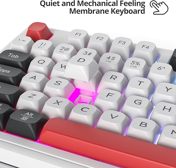 96% Wireless Keyboard with Number Pad and Knob,3-Modes Wired/Bluetooth 5.0/2.4G 98 Keys ABS Ball Caps RGB Quiet Mechanical Feel Membrane Gaming Keyboard for Win/Mac（White）