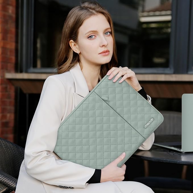 MOSISO Laptop Case 13.3 inch, 13-13.3 inch Laptop Sleeve Compatible with MacBook Air/Pro 13 / Pro 14, HP Dell Acer ASUS Lenovo,Square Quilted Vertical Computer Bag with Pocket&Small Case,Antique Green