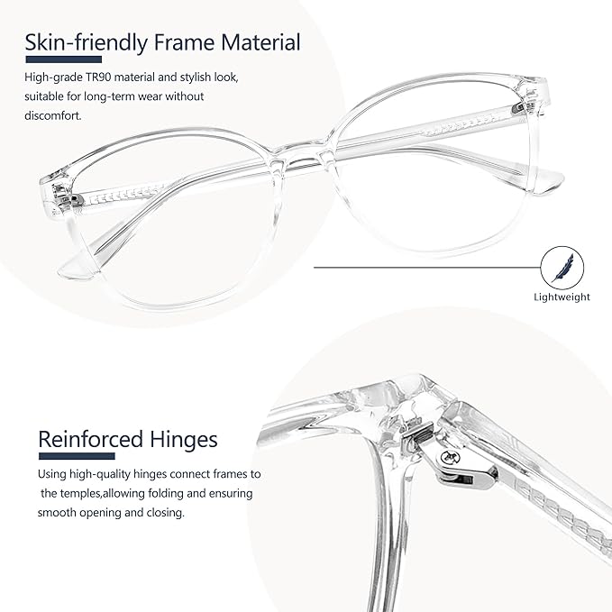 Women's Blue Light Blocking Glasses, TR90 Frame Computer Gaming Glasses Anti Eyestrain & UV Glare RF6208
