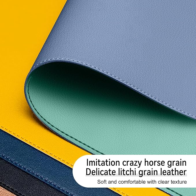 Dual Sided Leather Desk Mat - Waterproof Desk Pad - Ideal for Large Mouse Pad and Desk Mats on Top of Desks (Blue, 11"*8")