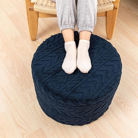 Boucle Pouf Ottoman and Foot Rest 20 x 20 x 14 Inches Floor Pouf Boho Foot Stool Home Decor for Couch Sofa Bean Bag Chairs Navy Blue