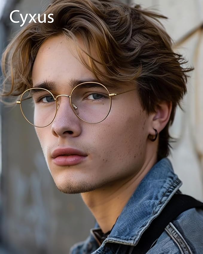 Cyxus Blue Light Glasses for Men and Women, Round Metal Frame Computer Eyeglasses for Office, Gaming, Reading 8090